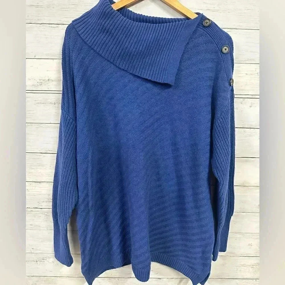 Style & Co Ribbed Button Blue Detail Tunic Sweater Size 1x